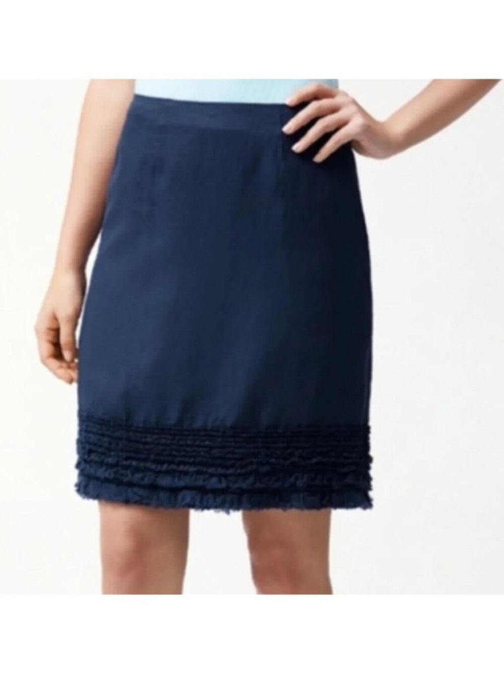 NEW Tommy Bahama Linen Two Palms Fringed Mini Skirt Navy Ocean Deep 12 Beach